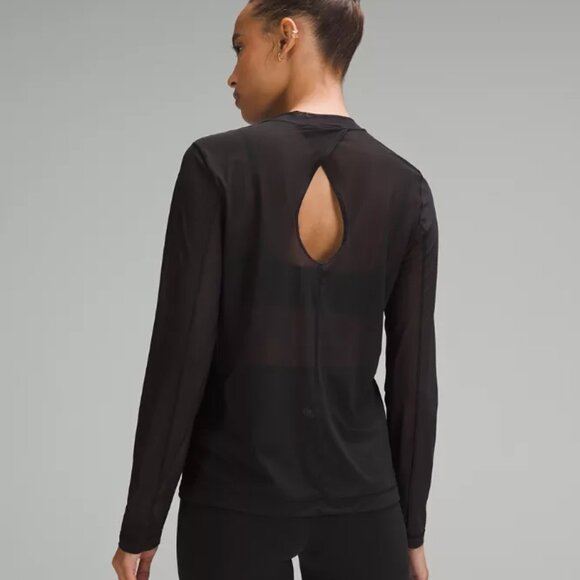 BNWT lululemon Keyhole Mesh Long Sleeve Top Black Size 6 - Picture 1 of 5